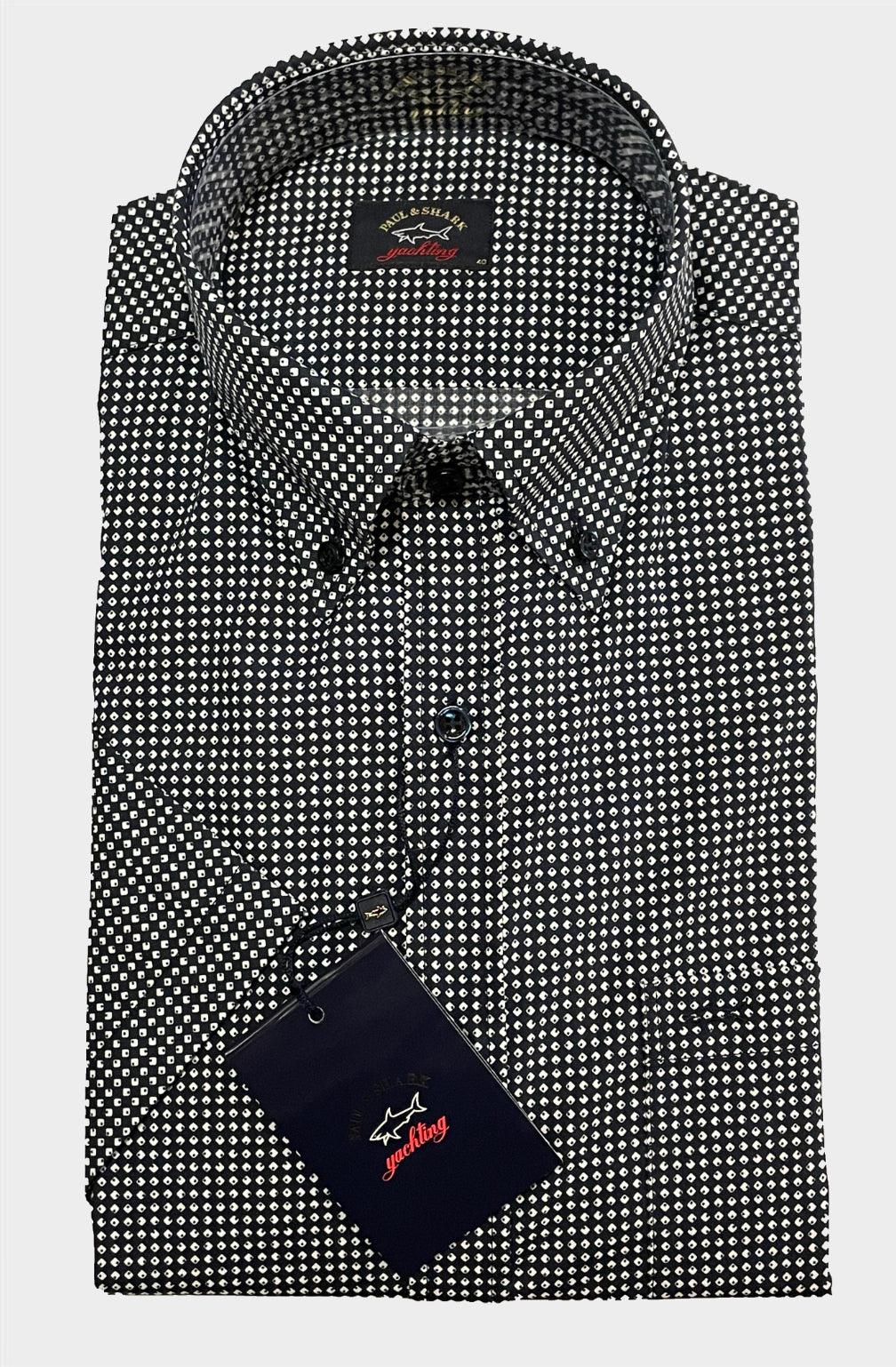 Paul & Shark - Chemise manches courtes à motifs de coton poplin - LE CAPITAINE D'A BORD