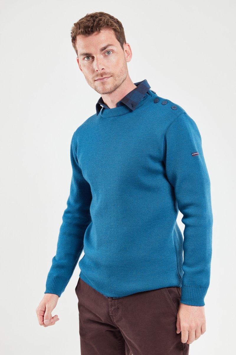 Armor-Lux - Fouesnant - Pull de laine marin uni - Bleu Glacial - Coupe Finale