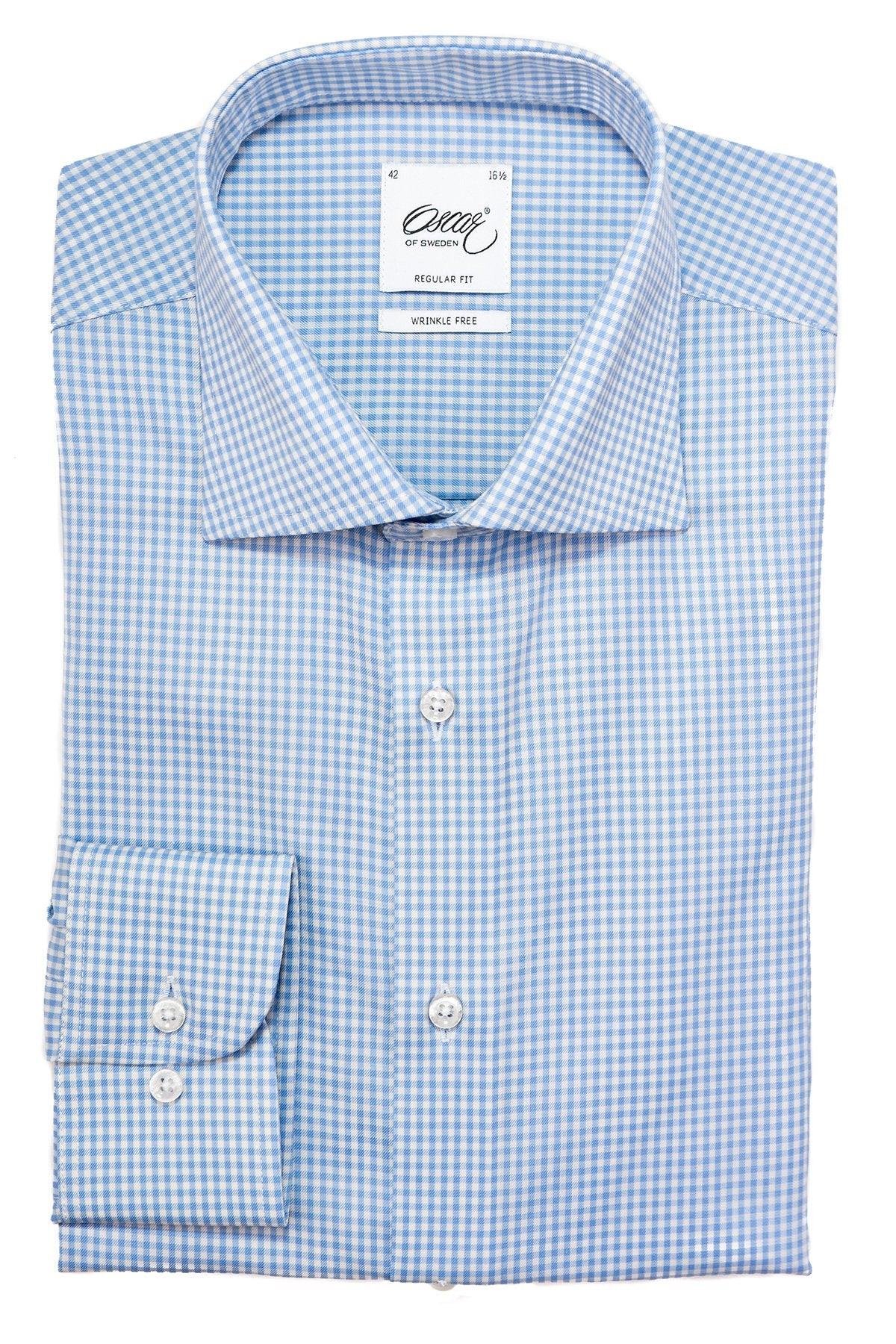 OSCAR OF SWEDEN - Chemise de laine mérinos - Bleu pâle - Regular Fit - Coupe Finale