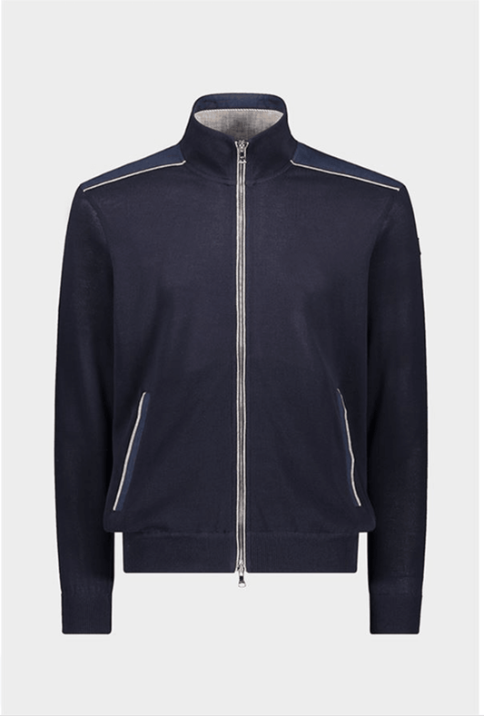 Paul & Shark - Cardigan zip de coton Fresco avec appliqués de lin - LE CAPITAINE D'A BORD