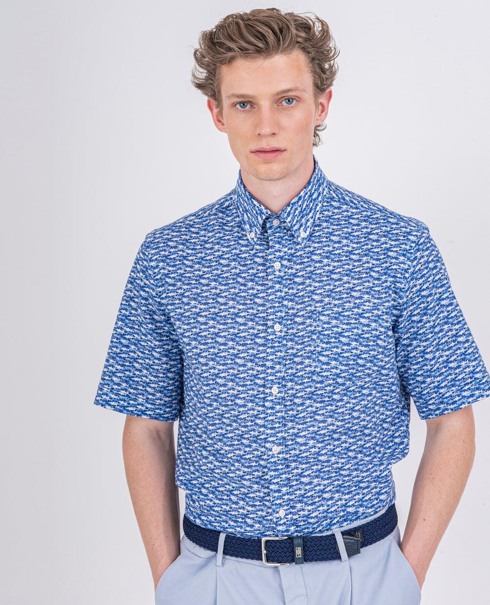 Paul & Shark - Chemise manches courtes de lin et coton motif requin - Coupe Finale