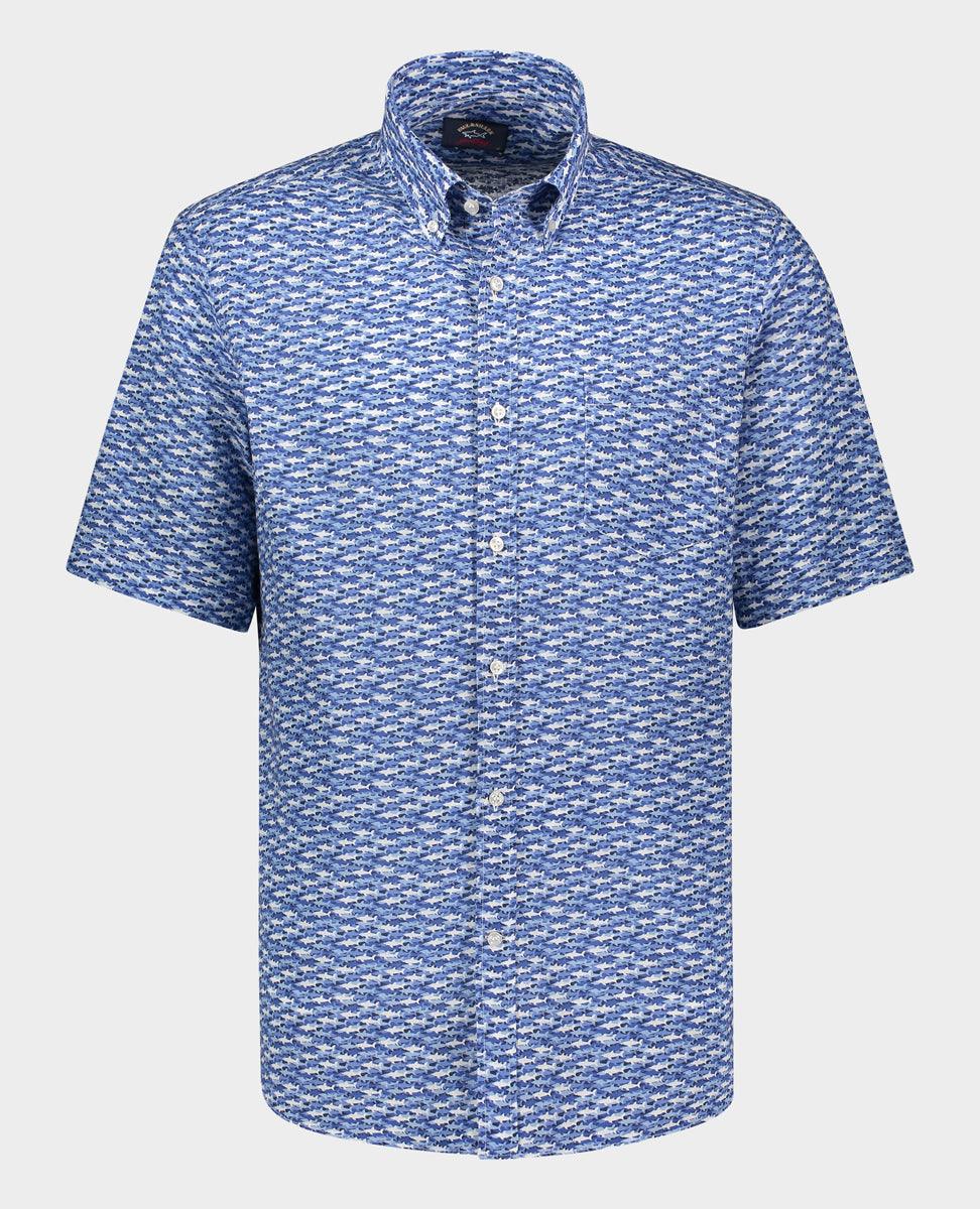 Paul & Shark - Chemise manches courtes de lin et coton motif requin - Coupe Finale